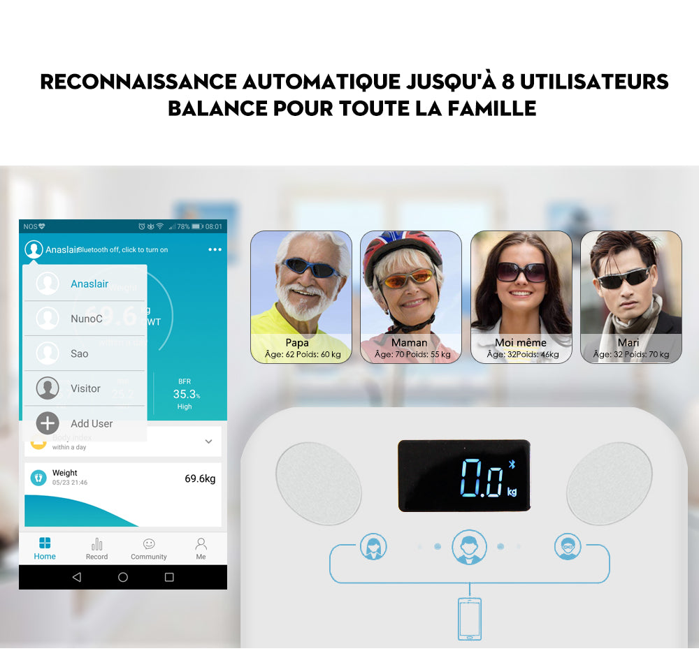 Balance Impédancemètre Connectée Bluetooth compatible AIFIT